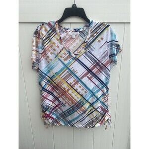 Juniper + Lime Top Womens XL Geometric Multicolor Short Sleeve